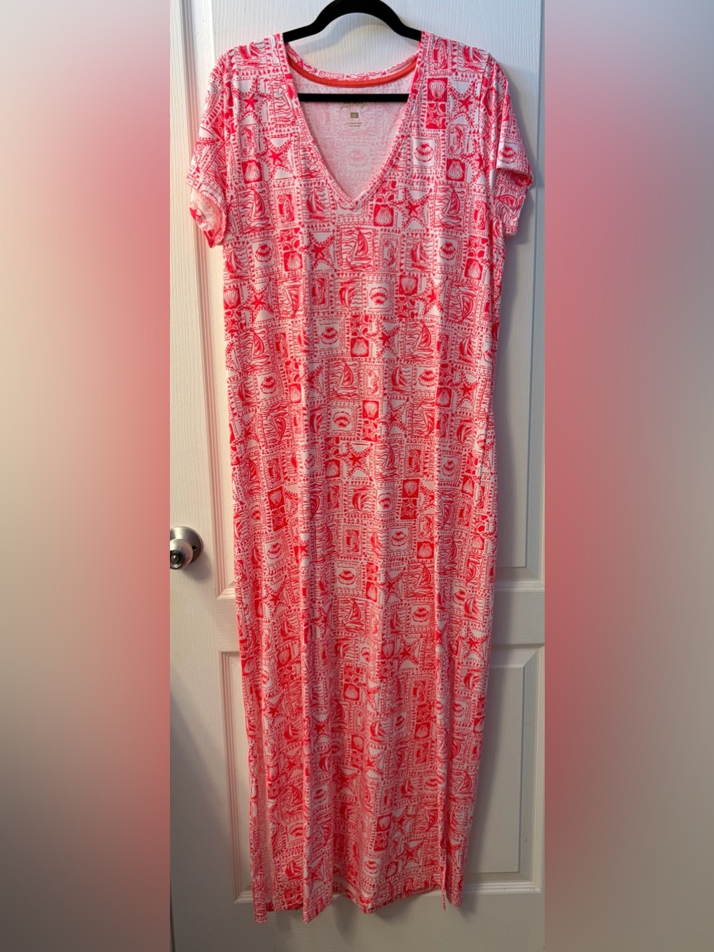 Lilly Pulitzer Coral and White Shell-Print Maxi Dress Women’s XL